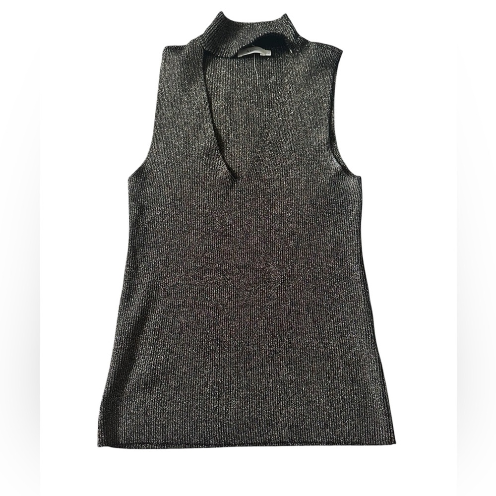 A.L.C. COLBY CHOKER NECK KNIT DARK METALLIC THREAD SLEEVELESS TOP S